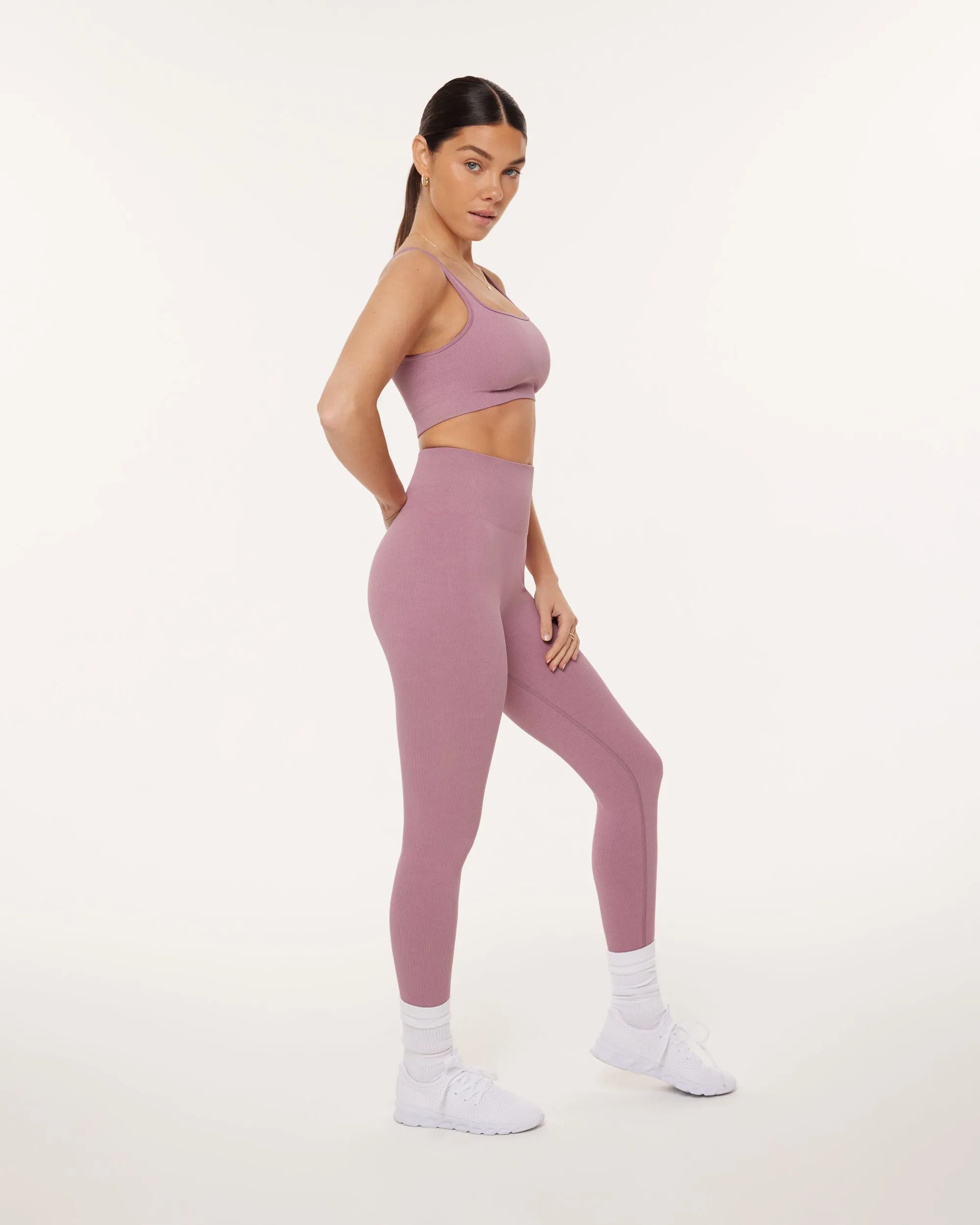 Ribbed Seamless Square Neck Padded Adjustable Sports Bra