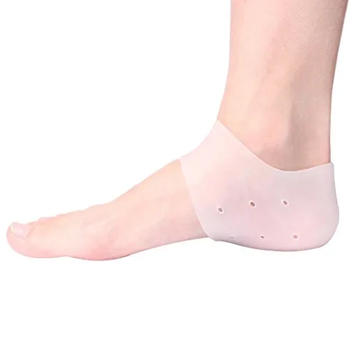 Silicone Gel Heel Protector Sleeve - Moisturizing Feet Heel Spur Pads Socks for Relief Heel Pain & Plantar Fasciitis - 1 Pair (2.5mm, White)