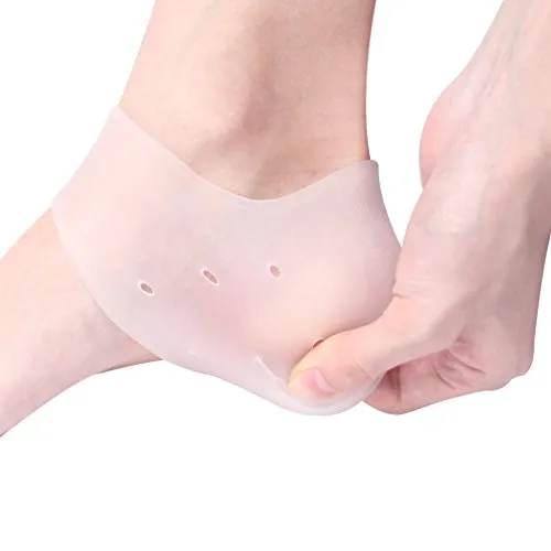 Silicone Gel Heel Protector Sleeve - Moisturizing Feet Heel Spur Pads Socks for Relief Heel Pain & Plantar Fasciitis - 1 Pair (2.5mm, White)