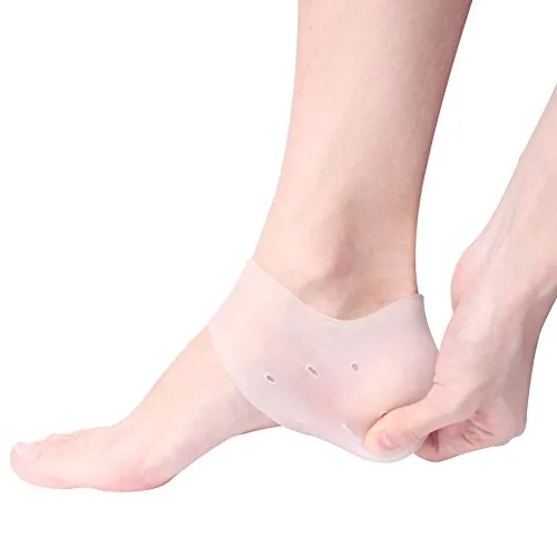 Silicone Gel Heel Protector Sleeve - Moisturizing Feet Heel Spur Pads Socks for Relief Heel Pain & Plantar Fasciitis - 1 Pair (2.5mm, White)