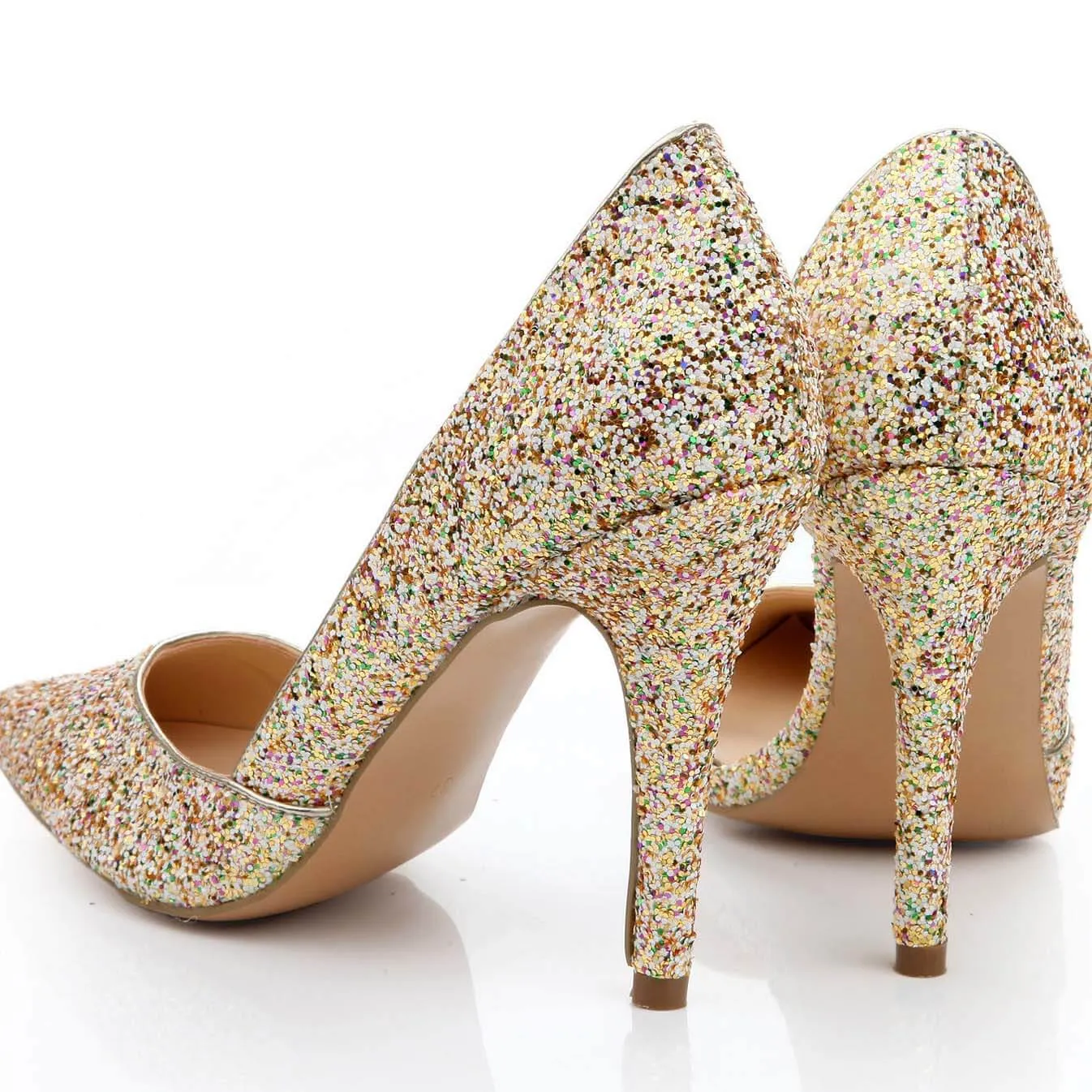 Stiletto Heel Point Toe Glitter Leather Pumps