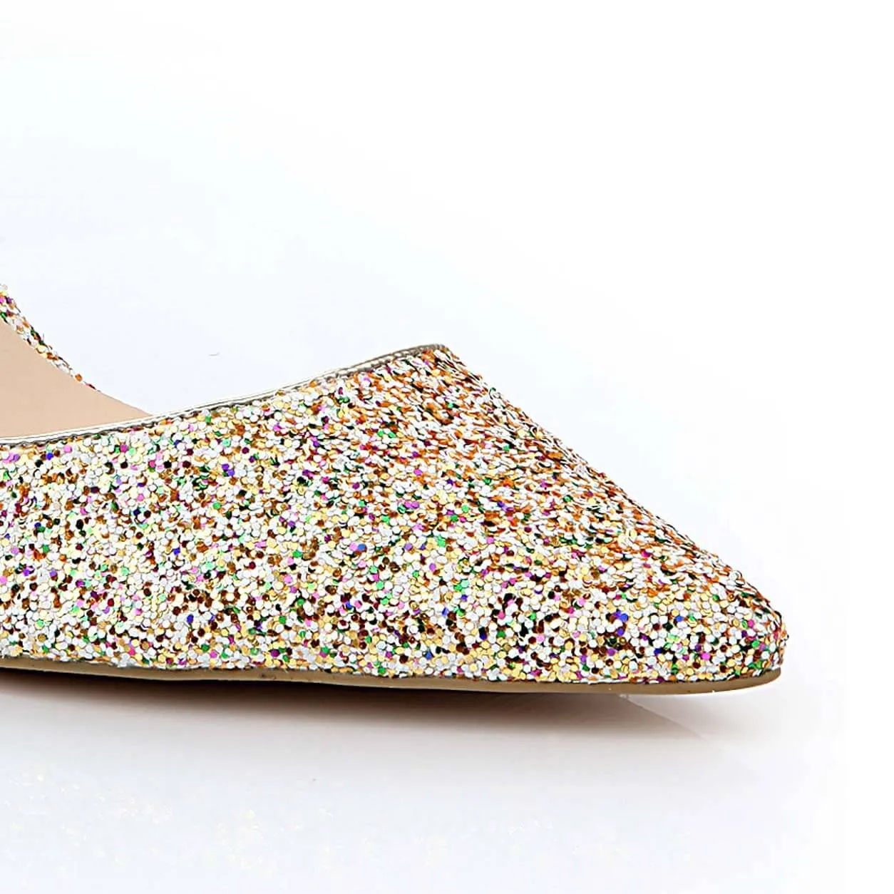 Stiletto Heel Point Toe Glitter Leather Pumps