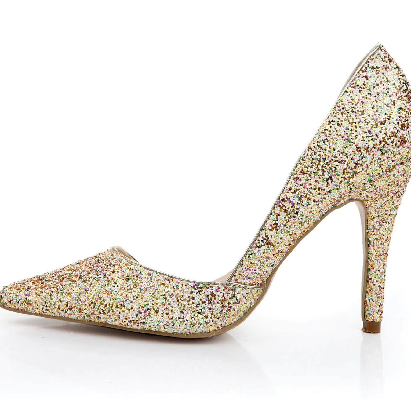 Stiletto Heel Point Toe Glitter Leather Pumps