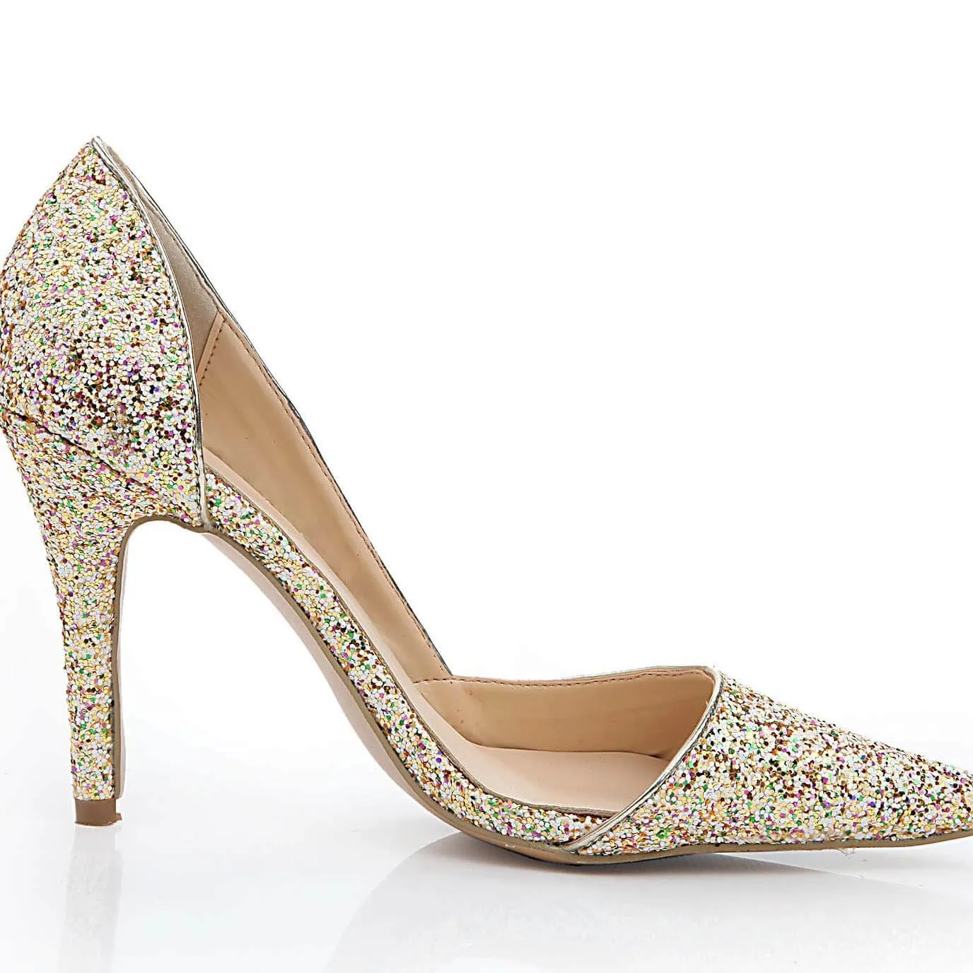 Stiletto Heel Point Toe Glitter Leather Pumps