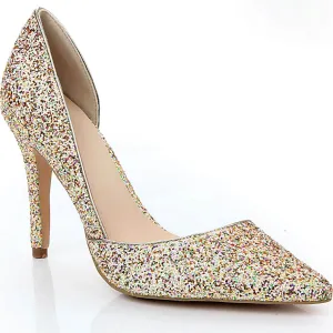 Stiletto Heel Point Toe Glitter Leather Pumps