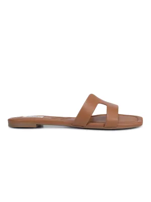 Tan Foux Leather Sliders
