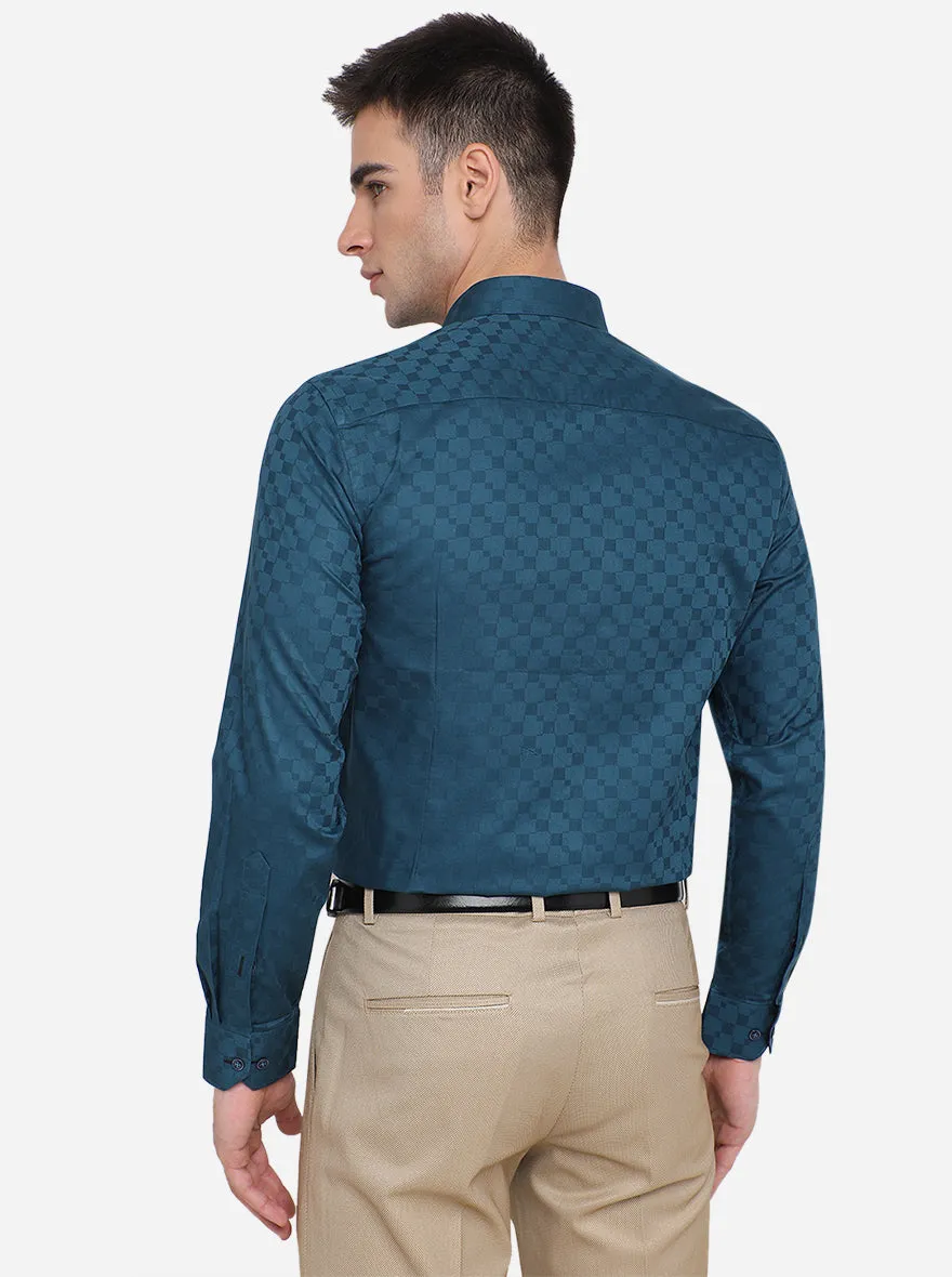 Teal Blue Solid Slim Fit Party Wear Shirt | Greenfibre