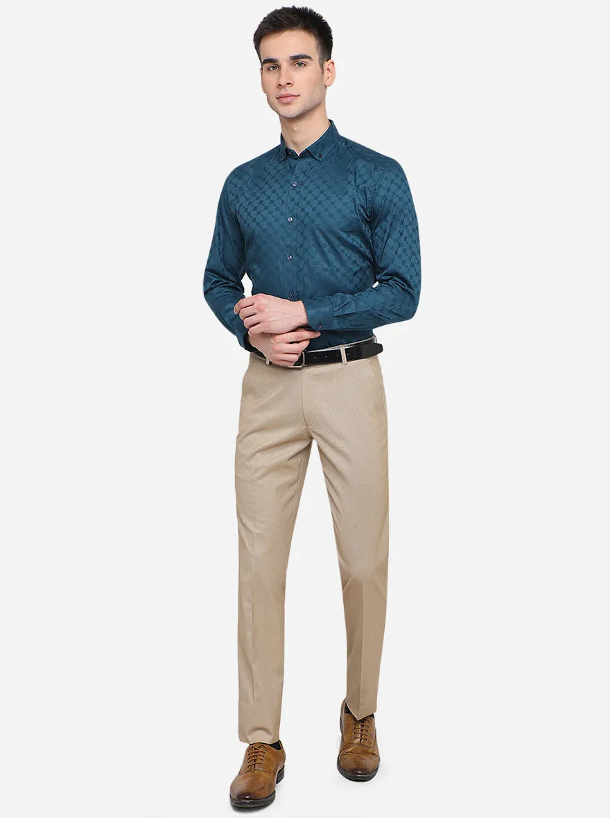 Teal Blue Solid Slim Fit Party Wear Shirt | Greenfibre