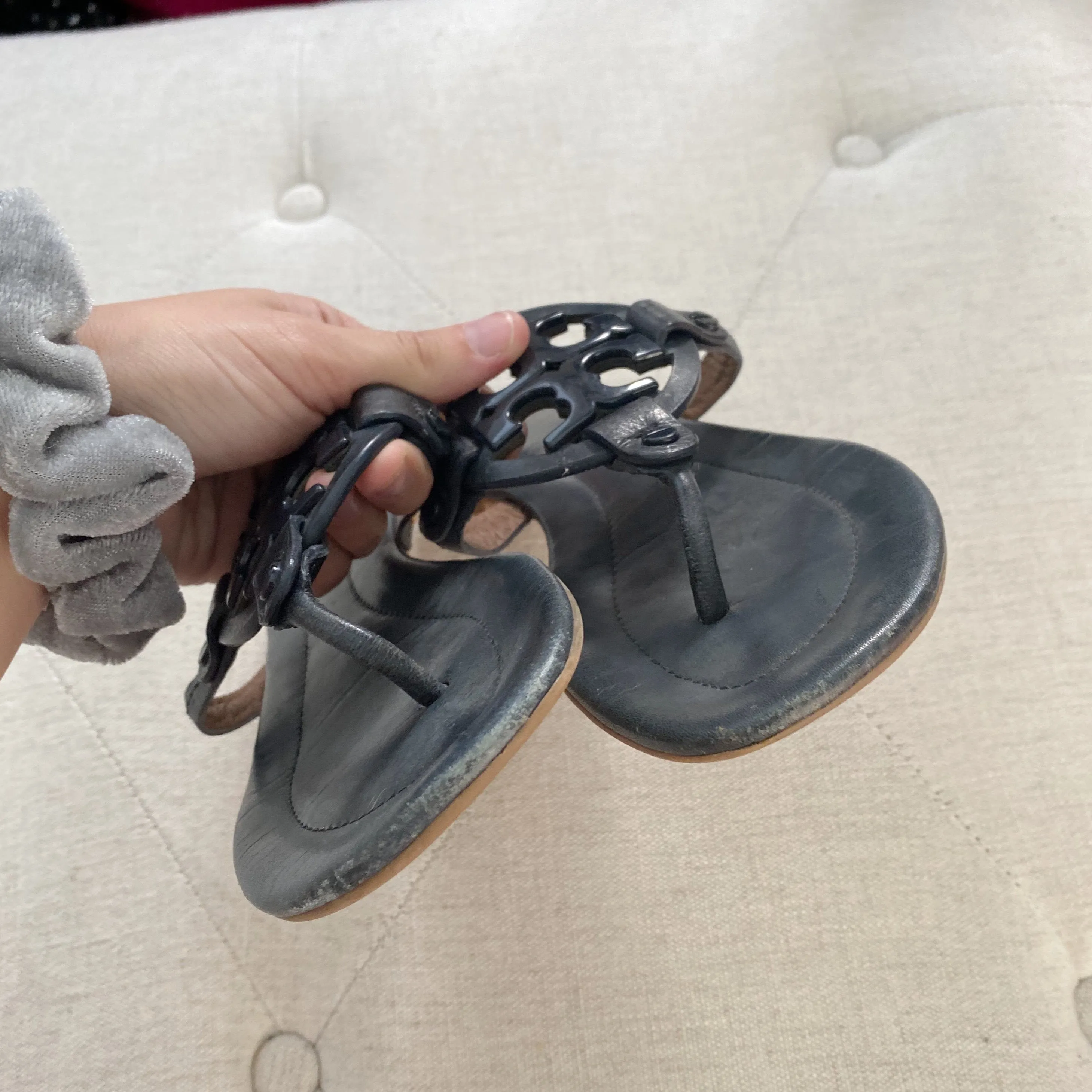 Tory Burch Navy Leather Miller Sandals 6.5
