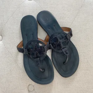 Tory Burch Navy Leather Miller Sandals 6.5