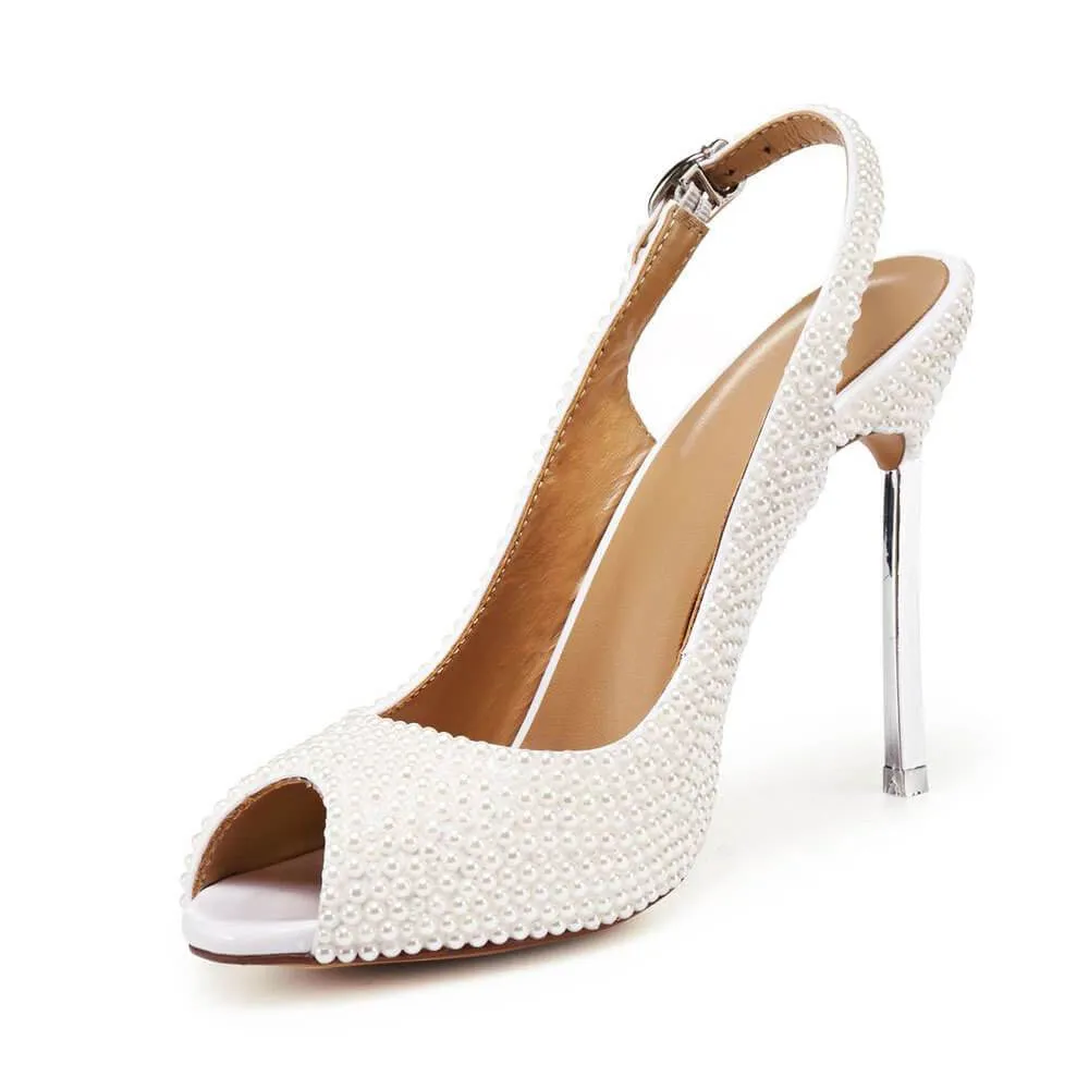 White Heel Jewelry Peep Toe Buckle Sandals