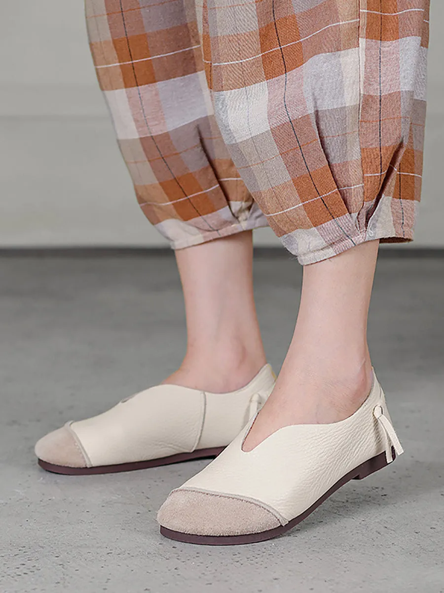 Women Casual Leather Spliced Soft Flat Shoes
