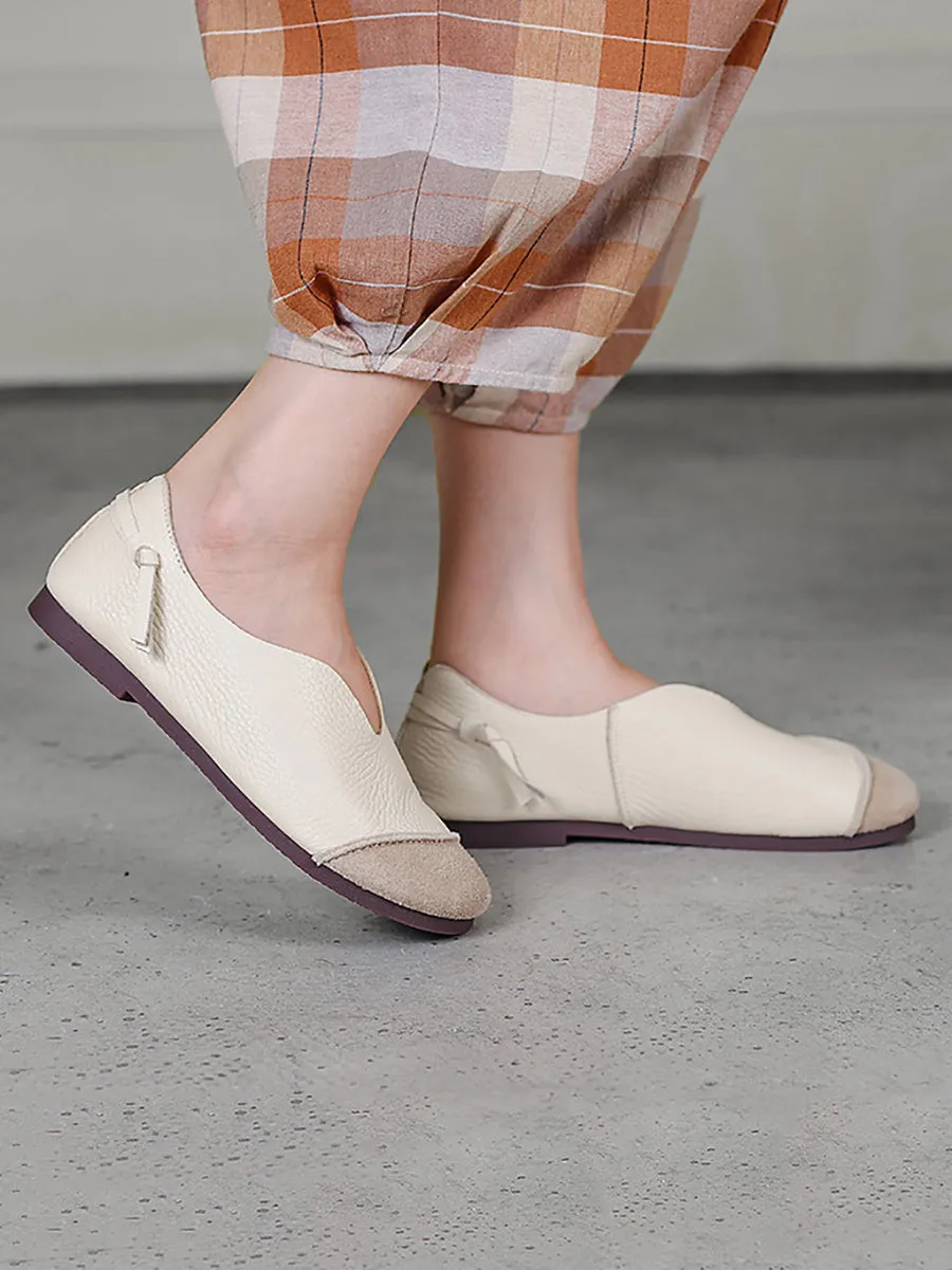Women Casual Leather Spliced Soft Flat Shoes
