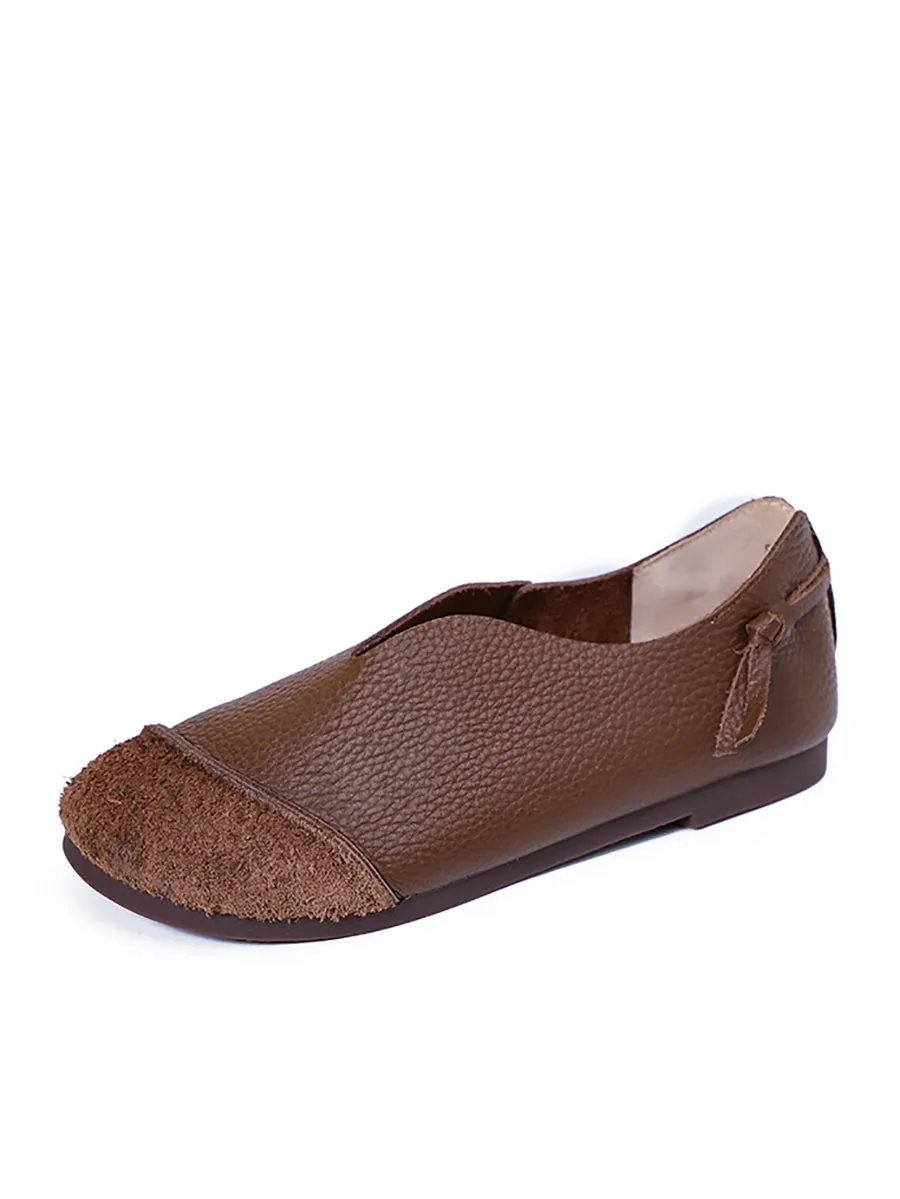 Women Casual Leather Spliced Soft Flat Shoes