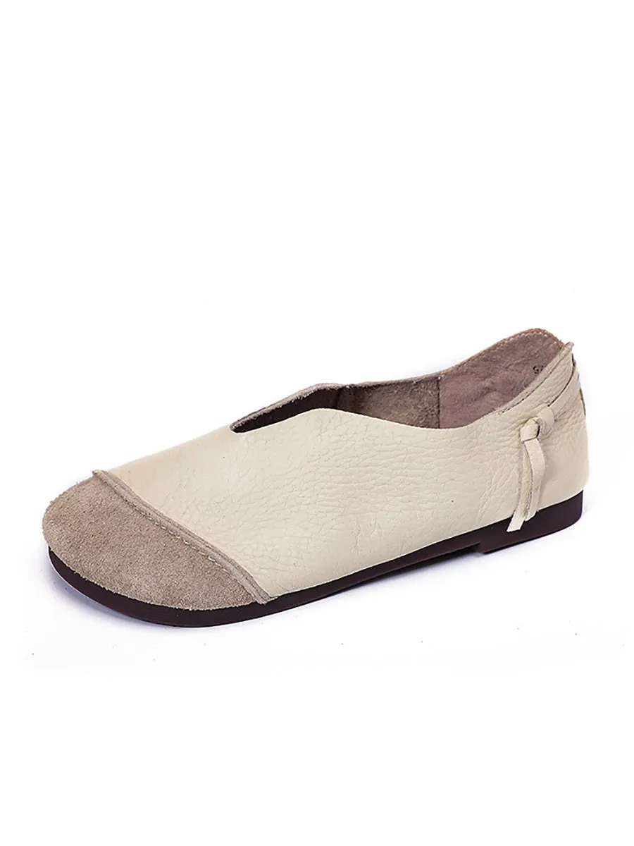 Women Casual Leather Spliced Soft Flat Shoes