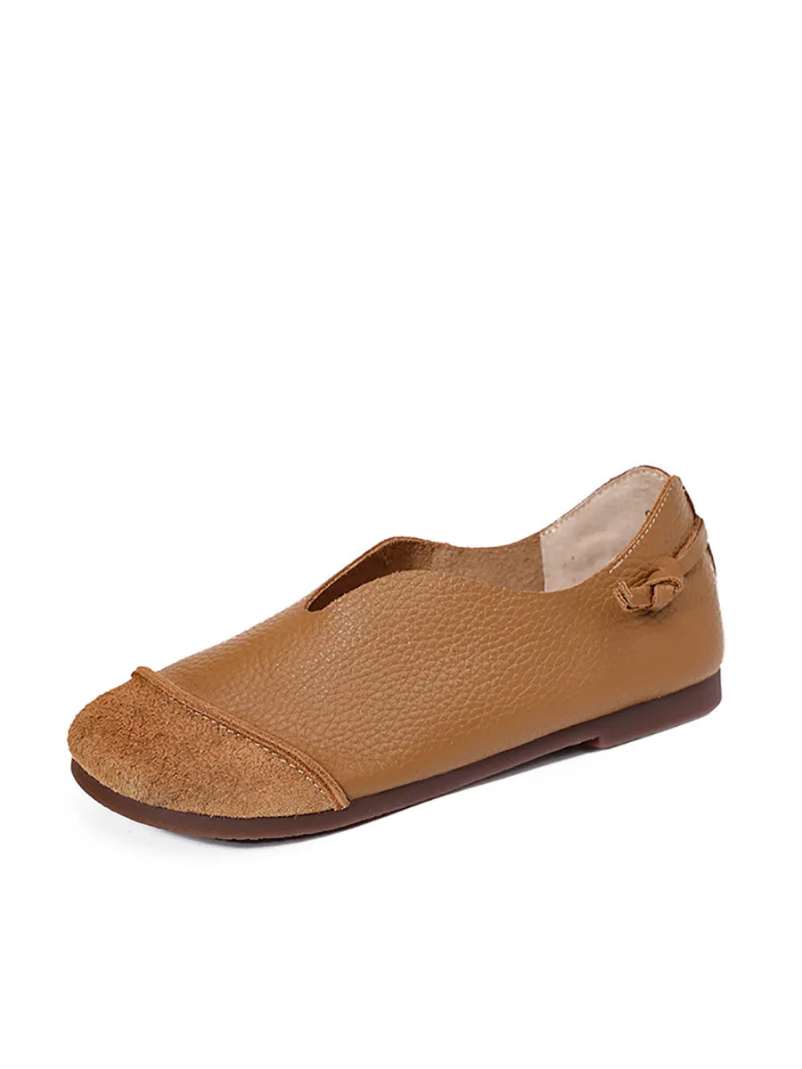 Women Casual Leather Spliced Soft Flat Shoes
