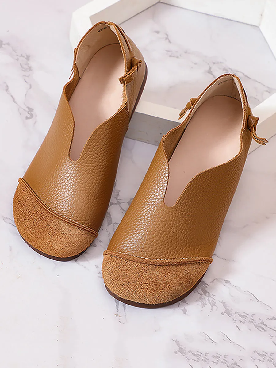 Women Casual Leather Spliced Soft Flat Shoes
