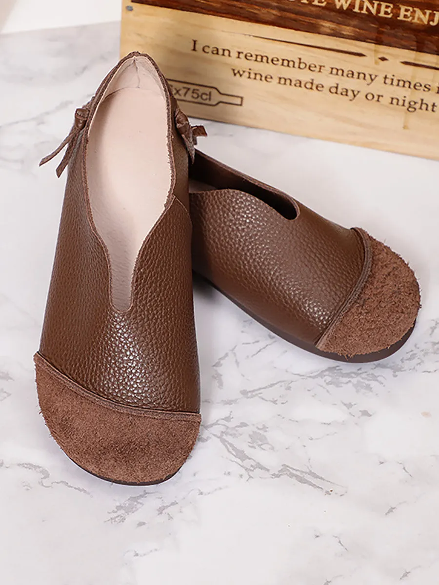 Women Casual Leather Spliced Soft Flat Shoes