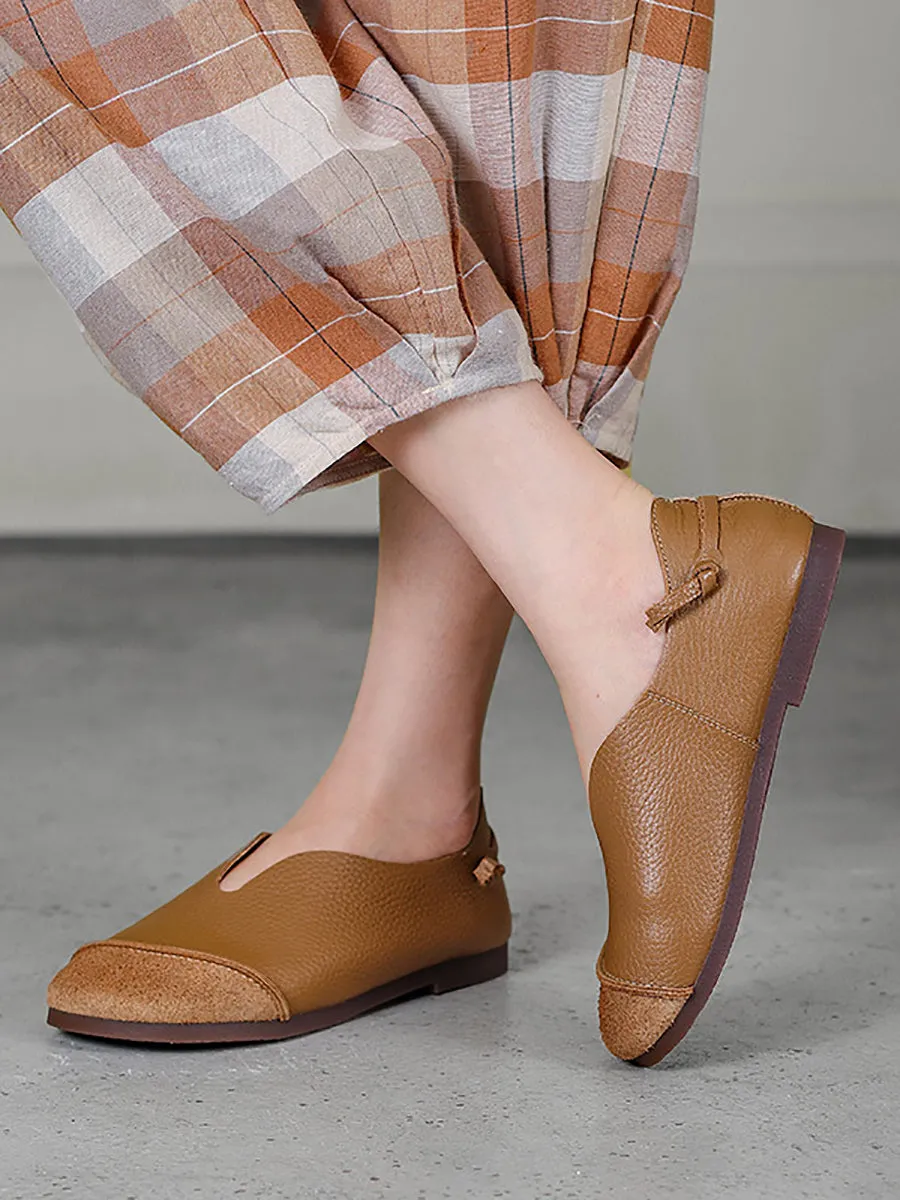 Women Casual Leather Spliced Soft Flat Shoes