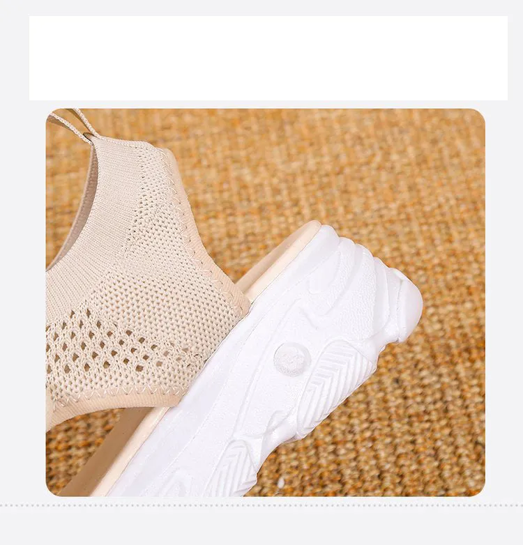 Women's Mesh Platform Lace-Up Fish Mouth Flyknit Open Toe Sandals