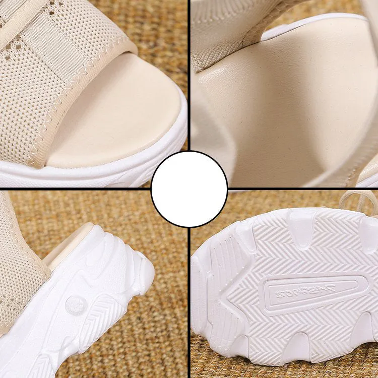 Women's Mesh Platform Lace-Up Fish Mouth Flyknit Open Toe Sandals