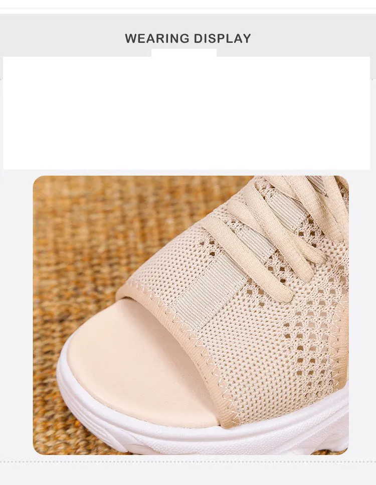 Women's Mesh Platform Lace-Up Fish Mouth Flyknit Open Toe Sandals