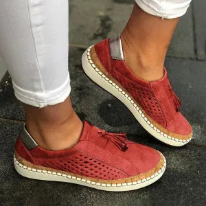 Women's Solid Color Retro Low Top Tassel Hollow Casual Shoes 79087386C