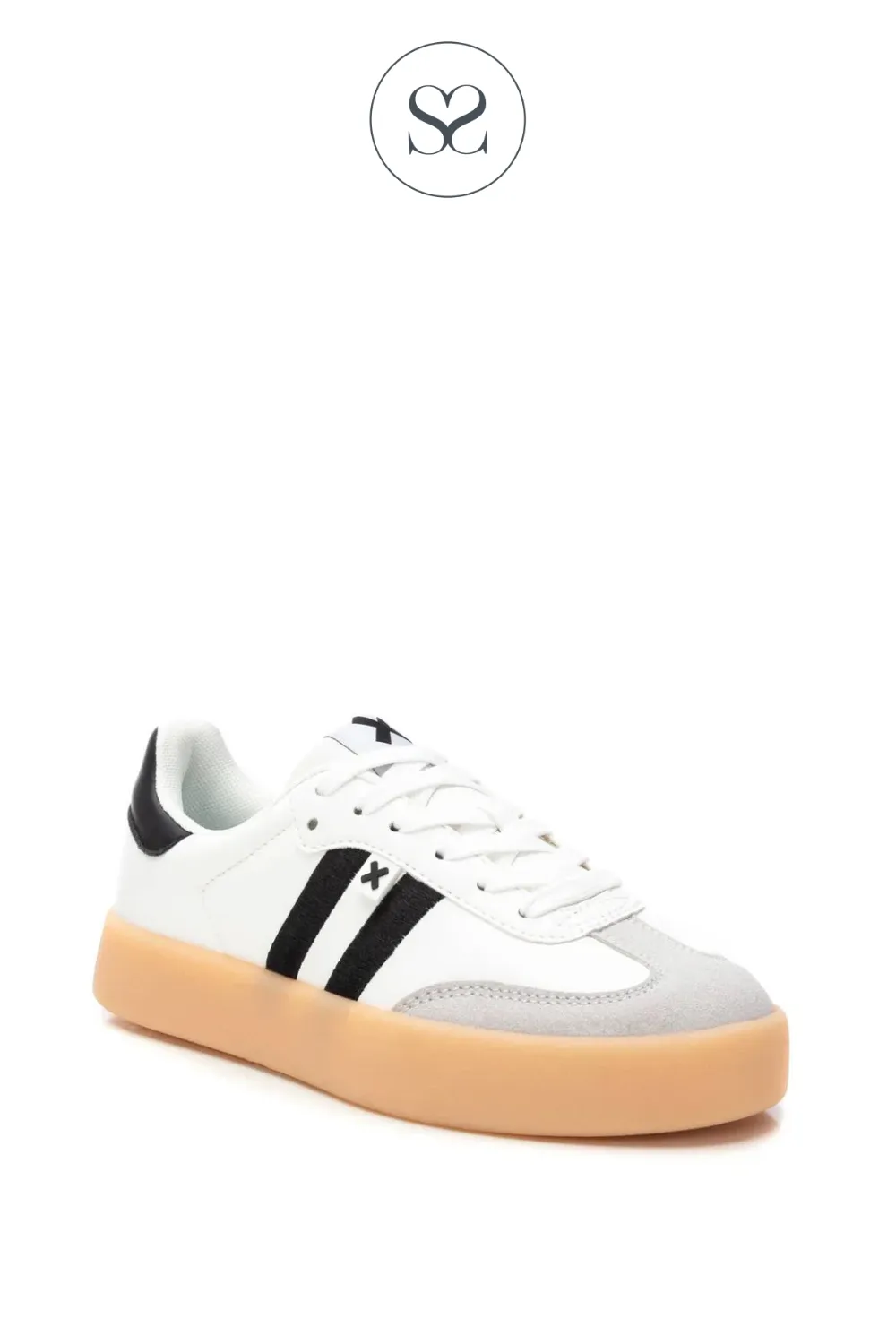 XTI 144050 WHITE & BLACK STRIPE PLATFORM TRAINERS